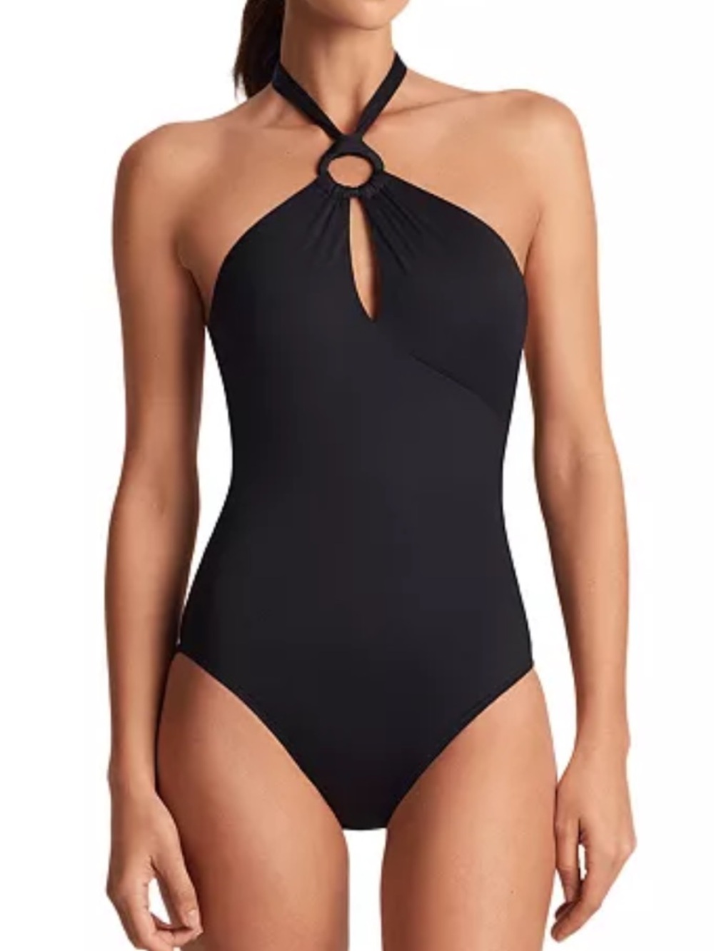 Lauren Ralph Lauren Blk Label Black Halter-Keyhole One-Piece Swimsuit 10 NWT